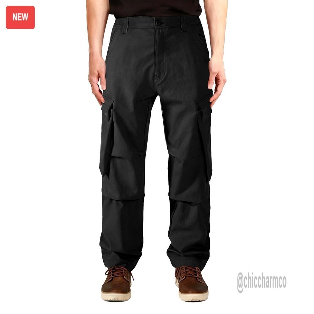 Men's Relaxed Fit Cargo Pants with Elastic Waistband and Multi-Pockets